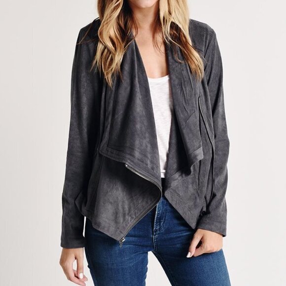 CUPCAKES AND CASHMERE Holt Lace-Up Faux Suede Moto Jacket - Picture 1 of 13